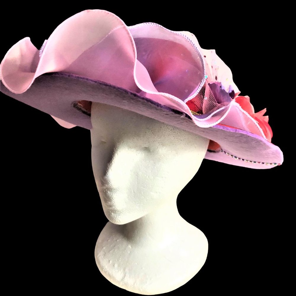 Handcrafted Fairy Vibe Red Gorgeous Tulle Ruffles Embellished Girls Hat NEW - Picture 5 of 6